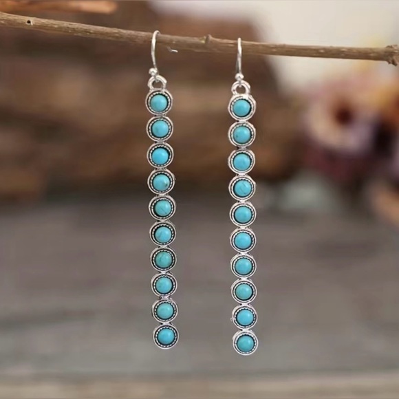 Boho style Turquoise Bar Earrings, NWT - Picture 2 of 4